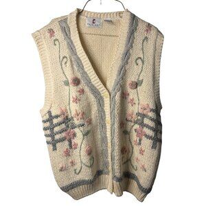 VTG 90s Cape Cod Sportswear Women Large Floral Embroidered Knit Vest Cottagecore